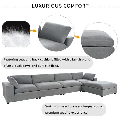 Upholstered Oversize Modular Sofa with Ottoman, 5-Seater, Beige H7229