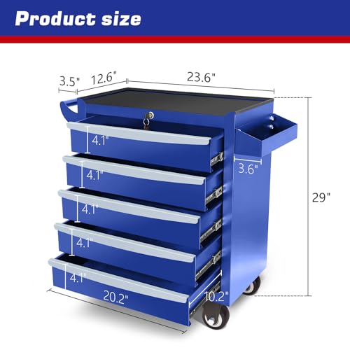 Rolling Tool Chest, Metal Tool Box with 5 Drawers, Lockable Garage Storage Cabinet Q978