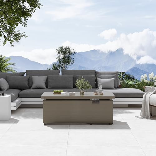 Sundale Outdoor 51 Inch Rectangle Propane Fire Pit Table with Glass Wind Guard, Gray T94945
