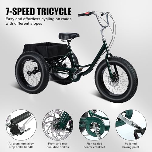 20 Inch Adult Tricycle, 7 Speed, Double Disc Brake A2071