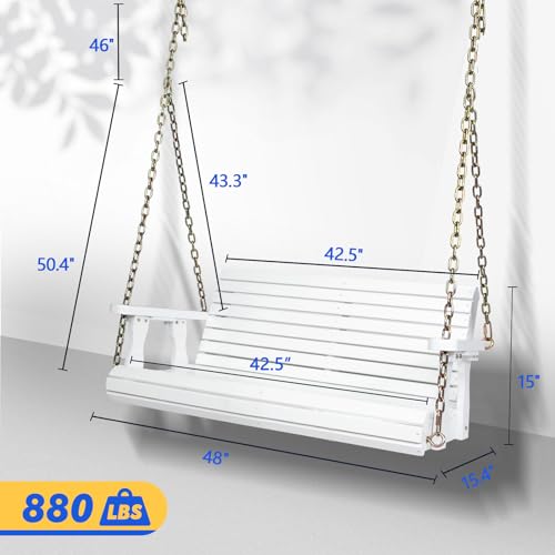 VINGLI Patio Wooden Porch Swing Chair with Hanging Chains, 5 FT, White W381253