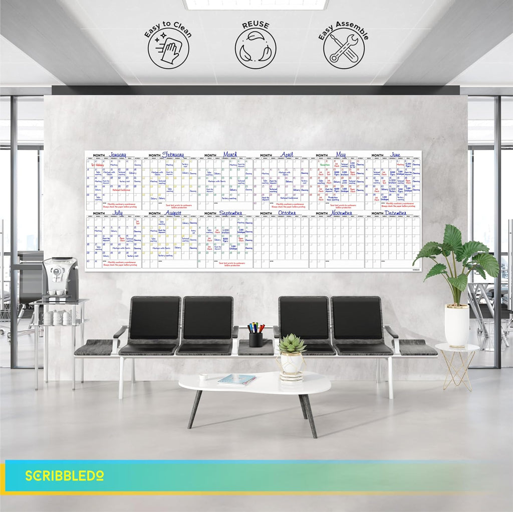 Extra Large 100"x36" White Board Calendar Dry Erase for Wall 12 Month Planner G55197