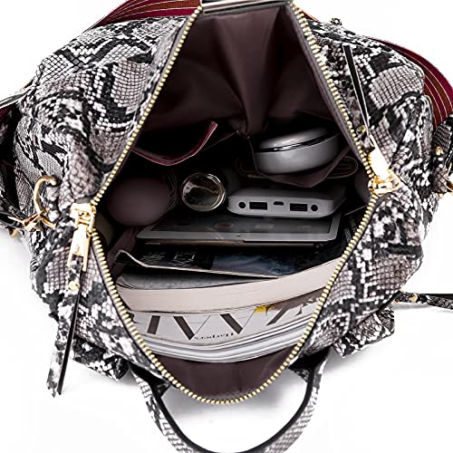 Women's Snake Print Backpack Purse Handbag (Grey) V4120