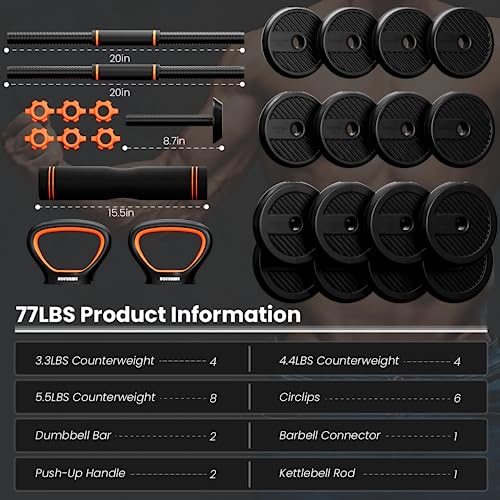 Adjustable 4-in-1 Weight Set, Dumbbell Barbell Kettlebell and Push-up, Home Gym Equipment V1582