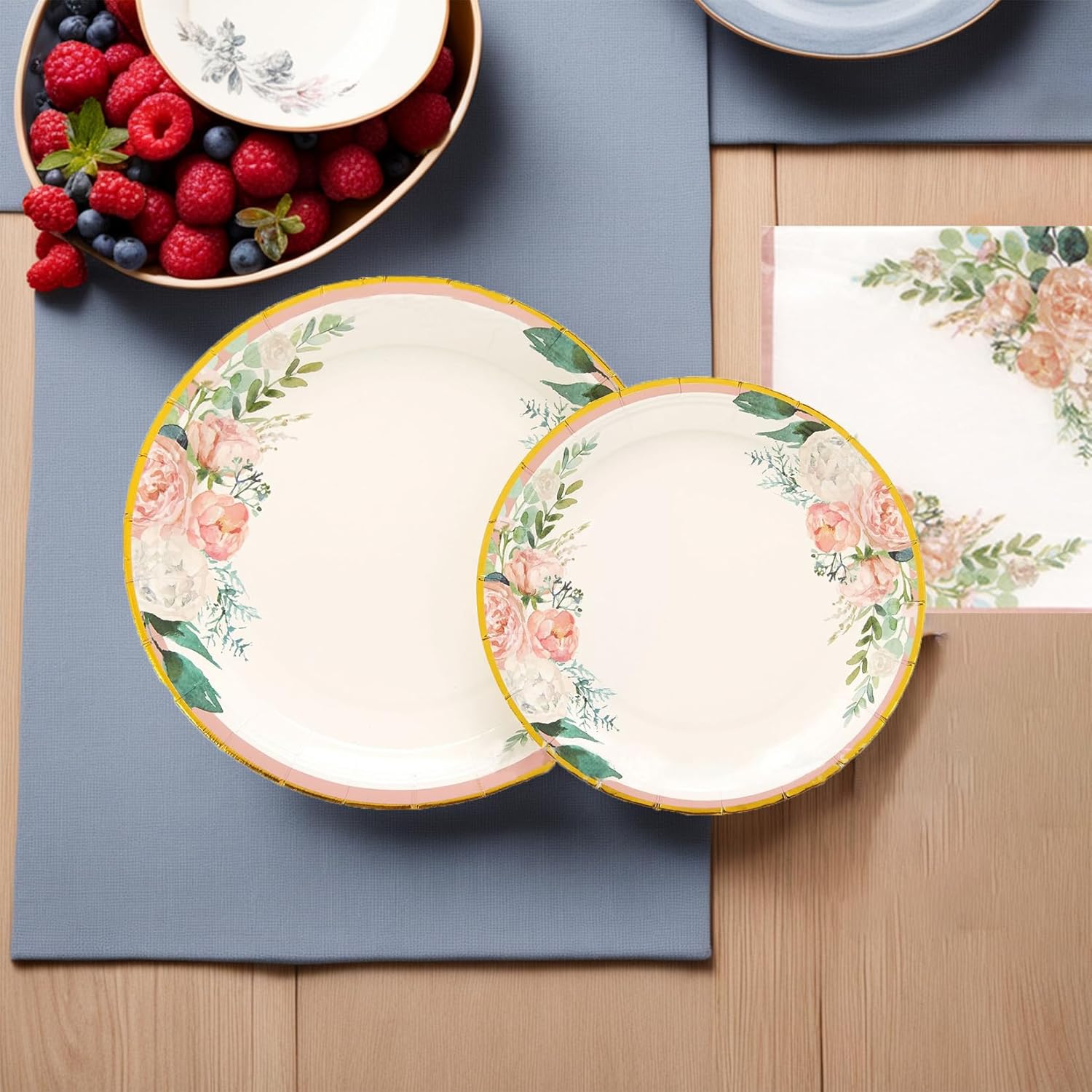 Floral Party Supplies Paper Plates and Napkins Set for 25 Guests A435