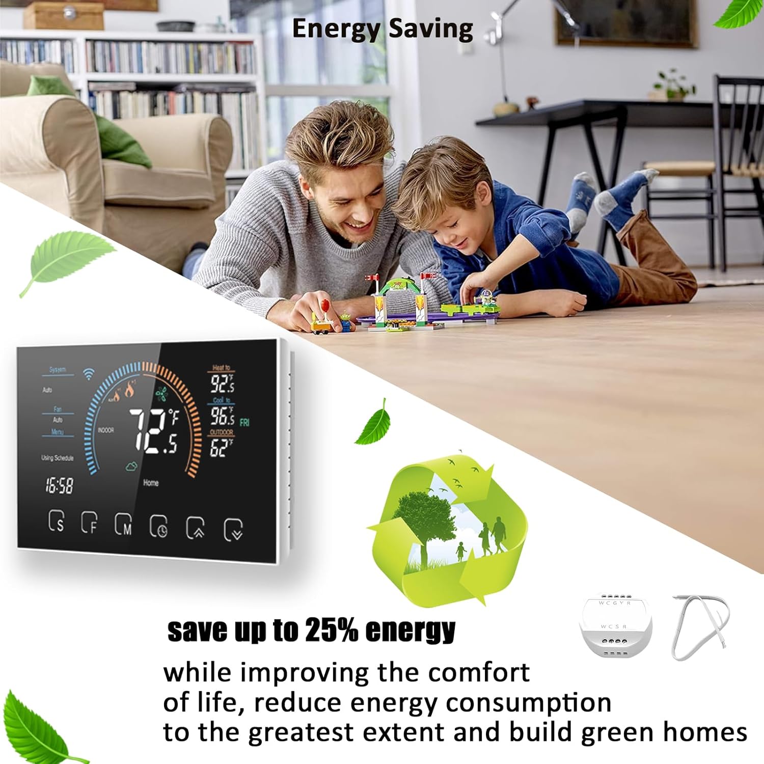 Smart Thermostat with App, WiFi, C-Wire Adapter Included, LCD Color Screen Q853