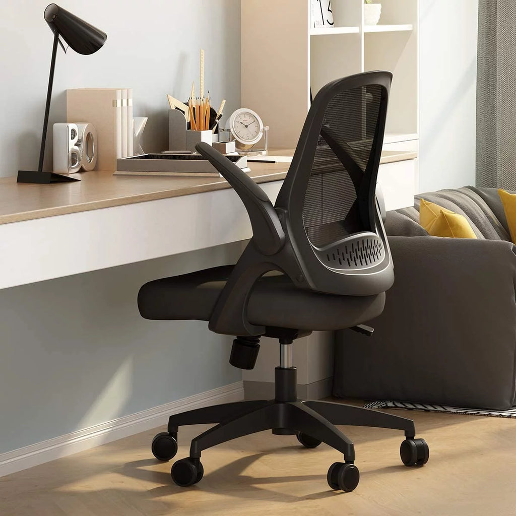 Hbada Office Task Desk Chair with Flip-up Arms and Adjustable Height, Black M65125