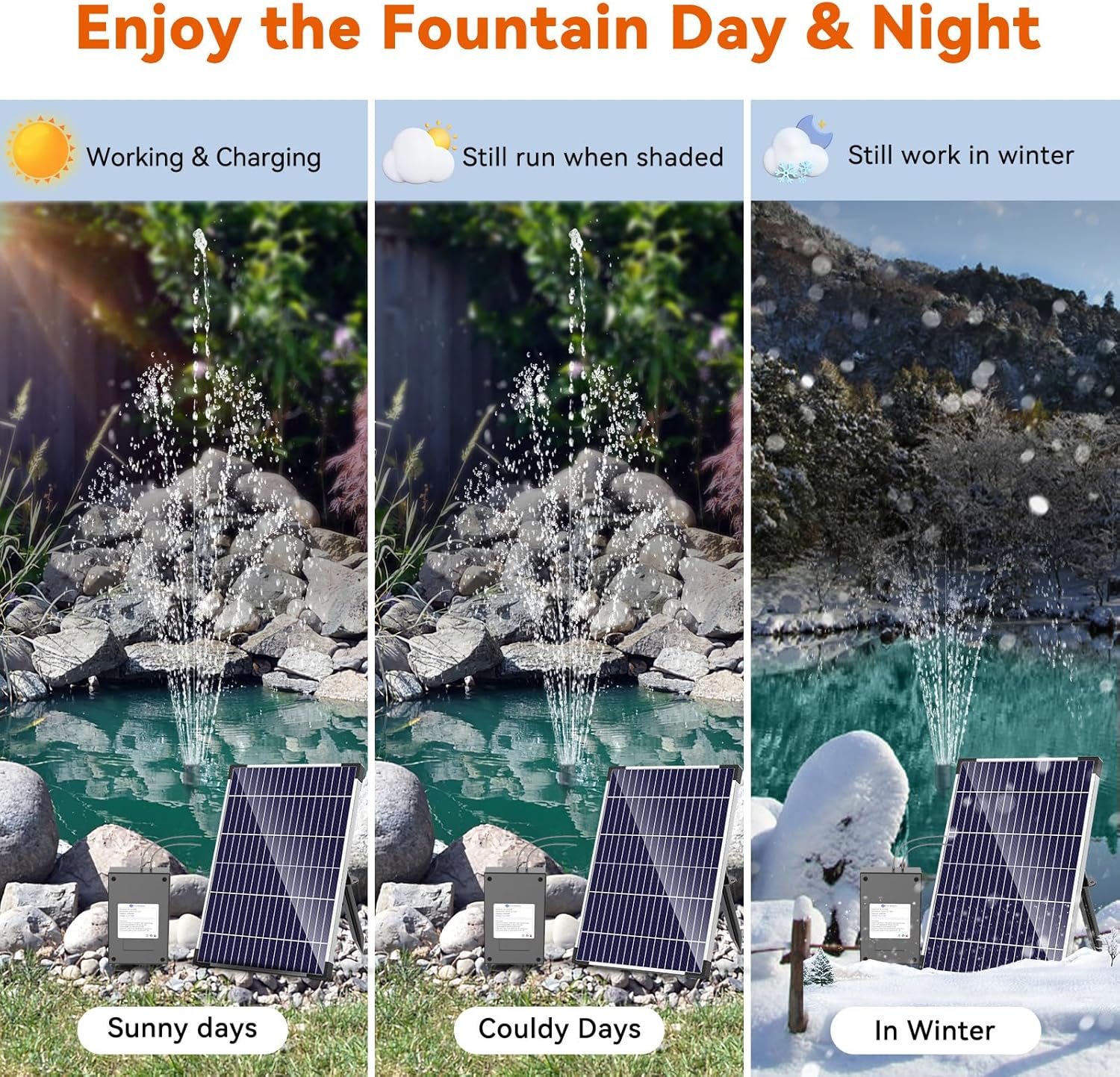 Antfraer Solar Pond Pump with Battery Backup, 12W Solar Fountain Pump Y229565
