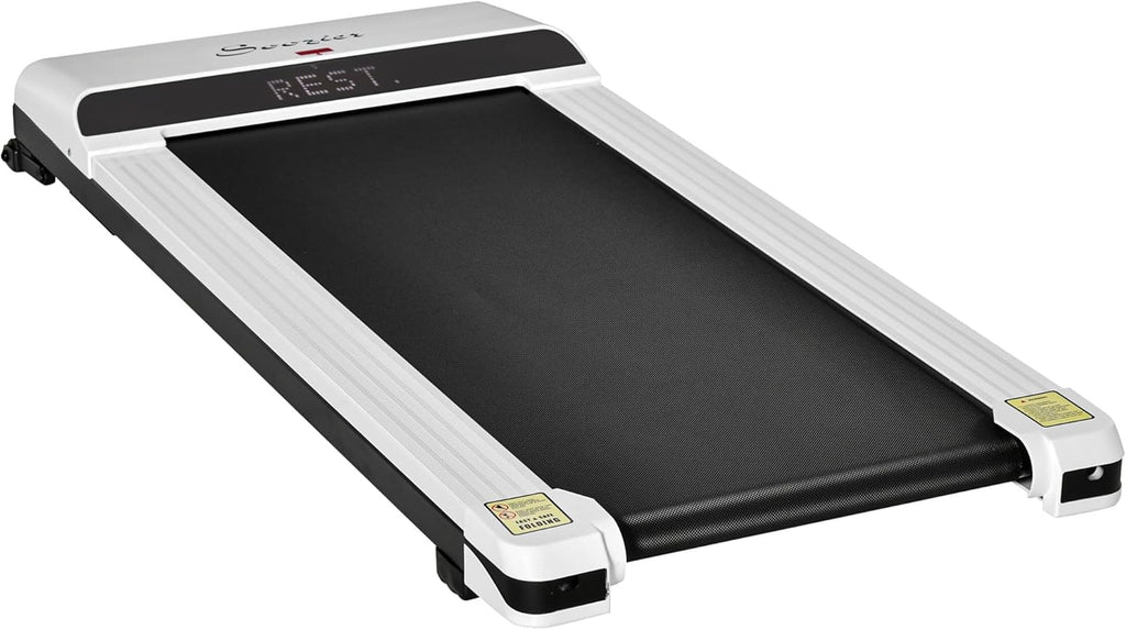 Soozier Under Desk Treadmill, Portable Walking Pad, Walking Jogging Machine with Foldable Wheels, LED Display, Remote Control, 264 lbs Weight Capacity, White