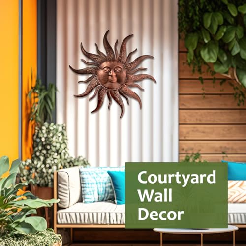 EOORAU Metal Sun Wall Art Decor 23.6inch Gold Sun Face Garden Sculpture O988824
