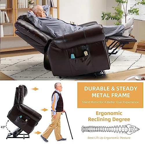 Electric Power Lift Recliner Chair with Massage and Heat for Elderly, Dark Brown F6980
