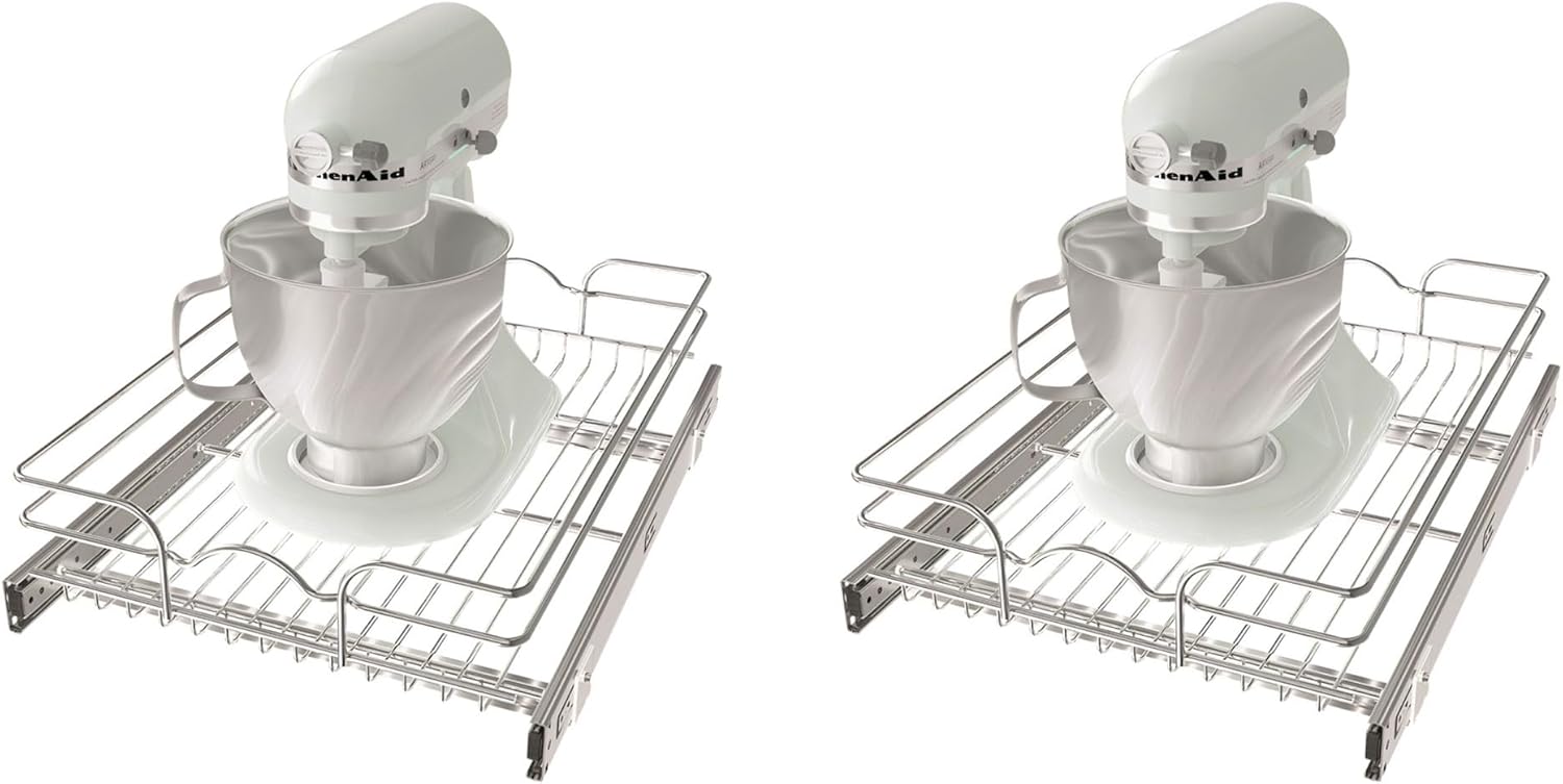 Rev-A-Shelf Kitchen Cabinet Wire Pull Out Shelf and Drawer Organizer Pantry Storage with Mounting Hardware, 15 x 22 In, 5WB1-1522CR-1 (2 Pack)