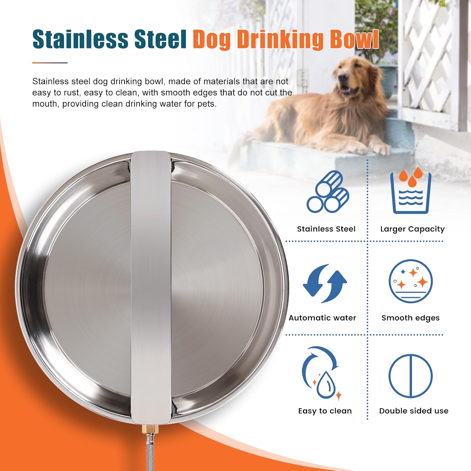 Stainless Steel Automatic Dog Water Bowl Dispenser for Large Breed Outdoor Use W4587