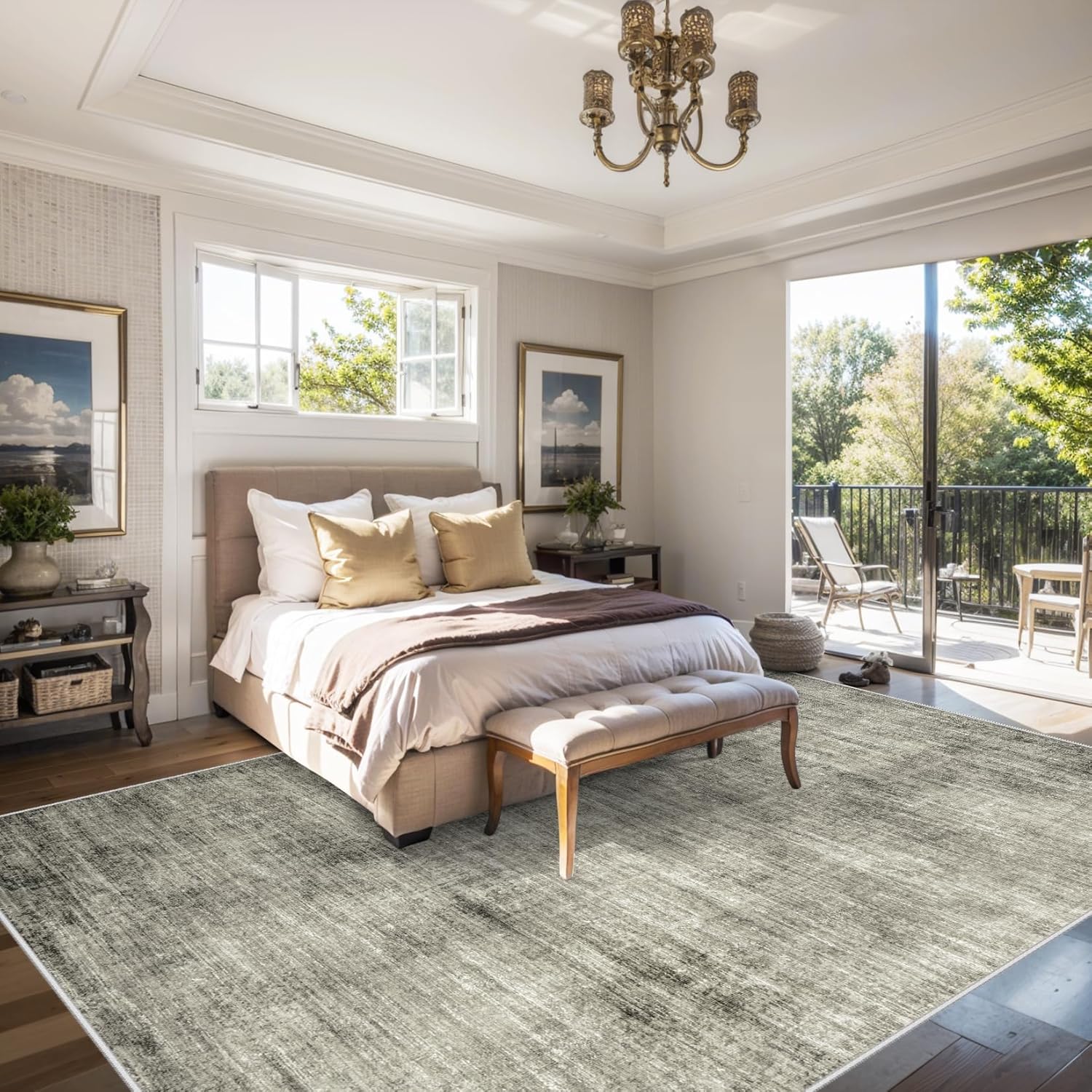 Washable 9x12 Area Rug for Living Room, Non Slip, Grey R768683