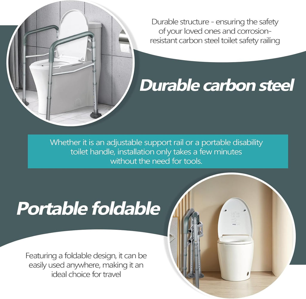 Toilet Safety Rails with Arms - Adjustable Heavy-Duty Stand Alone Support for Seniors C667382