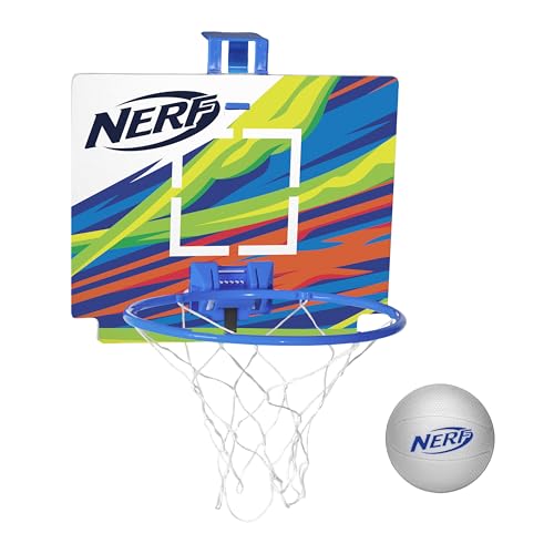 Nerf Mini Over The Door Basketball Hoop - Nerfoop Indoor Basketball Hoop for Kids - Toy Door Basketball Hoop + Mini Foam Basketball Game Set - Perfect for Bedroom Indoor Basketball - Blue