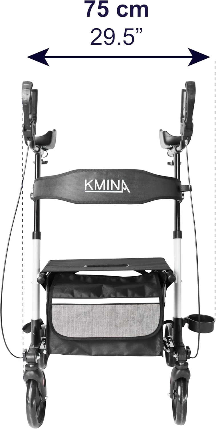 KMINA Upright Rollator Walker with Seat and Back Support, Folding for Seniors H705