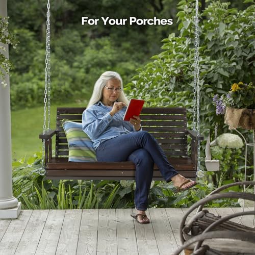 VINGLI Patio Wooden Porch Swing Chair with Hanging Chains, 5 FT, White W381253