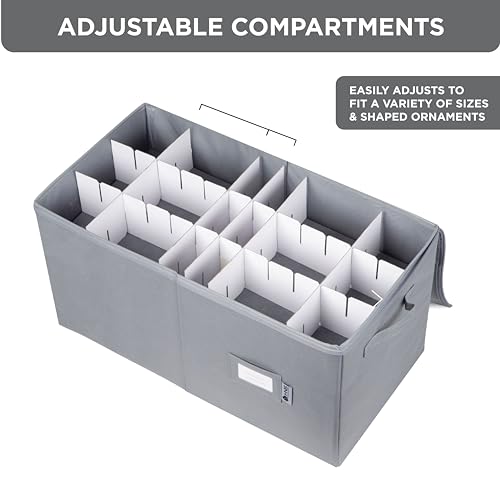 Christmas Ornament Storage Container with Dividers, Zippered, Heavy Duty 600D, Grey Q1814