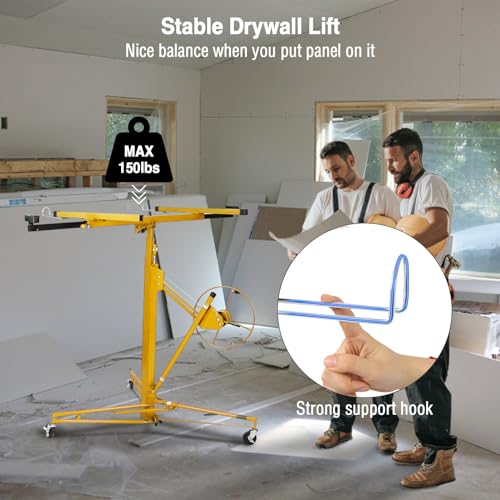 11FT Drywall Lift Panel Hoist 150LBS with Adjustable Arm & Lockable Wheels C158
