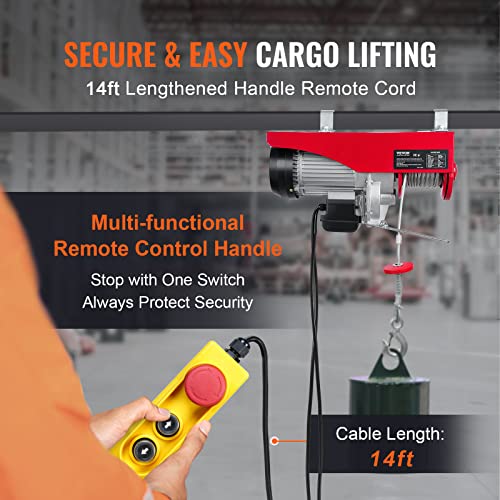 VEVOR 14ft 1320lbs Electric Hoist, 110V, 40ft Lifting Height T549