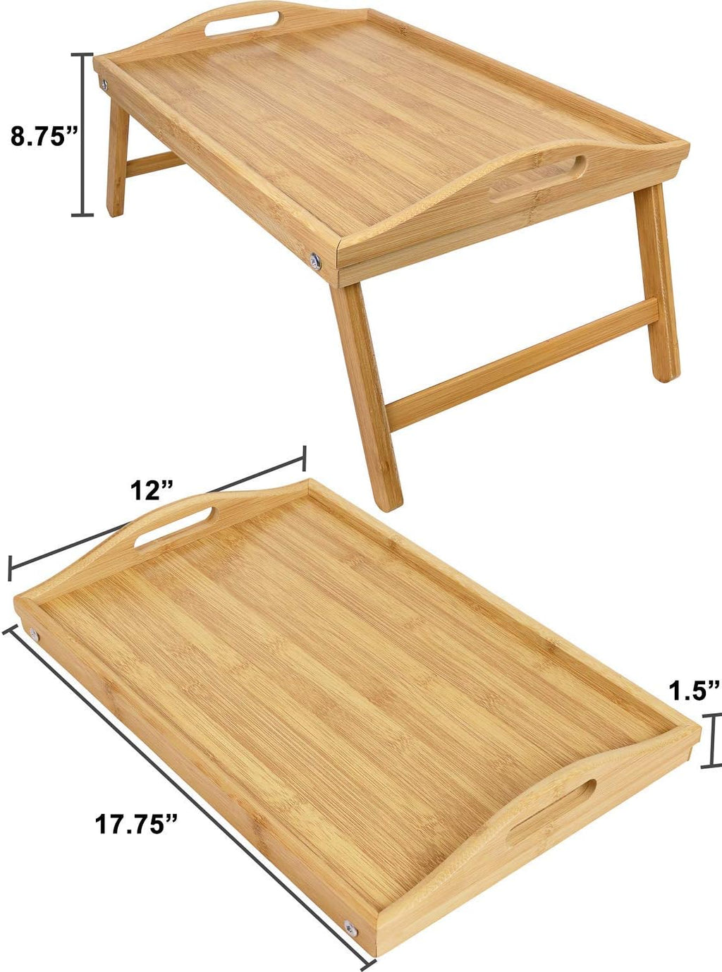 Greenco Bamboo Breakfast Tray Folding Legs with Handles, Bed Tray Table for Sofa Z620