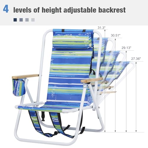 Set of 2 Folding Beach Chairs for Adults with Cup Holder, Blue U7857