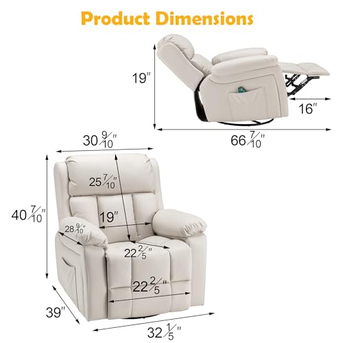GYUTEI Massage Recliner Chair with Heat, Swivel Rocking, Microfiber, Beige P101