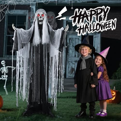 LETIME 5 FT Witch Animatronic Halloween Decorations with Sound Activation and Glowing Red Eyes G158