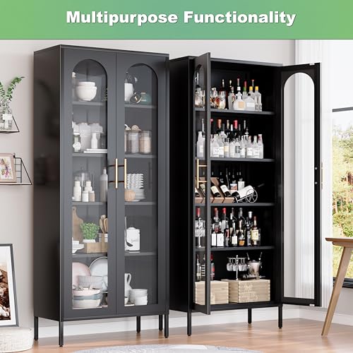 Metal Storage Cabinet 71" Tall with Glass Doors and 4 Shelves C779657