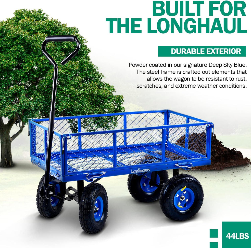 Landworks Lawn & Garden Utility Cart Beach Wagon, All Terrain, 400 lbs, Blue L983