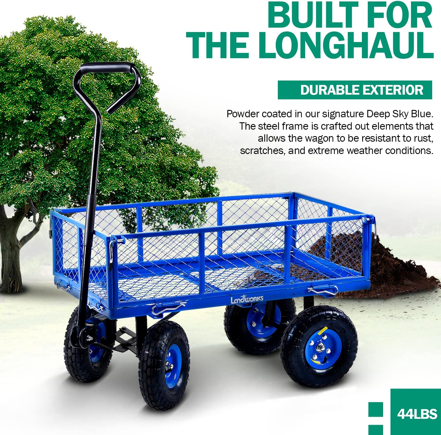 Landworks Lawn & Garden Utility Cart Beach Wagon, All Terrain, 400 lbs, Blue L983