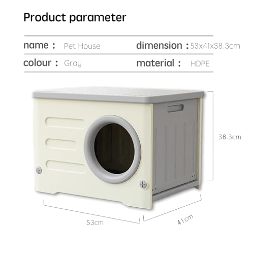 Plastic Cat House for Outdoor Indoor Use, Stackable Feral Cat Shelter with Cat Bed Mat (Gray) D3330