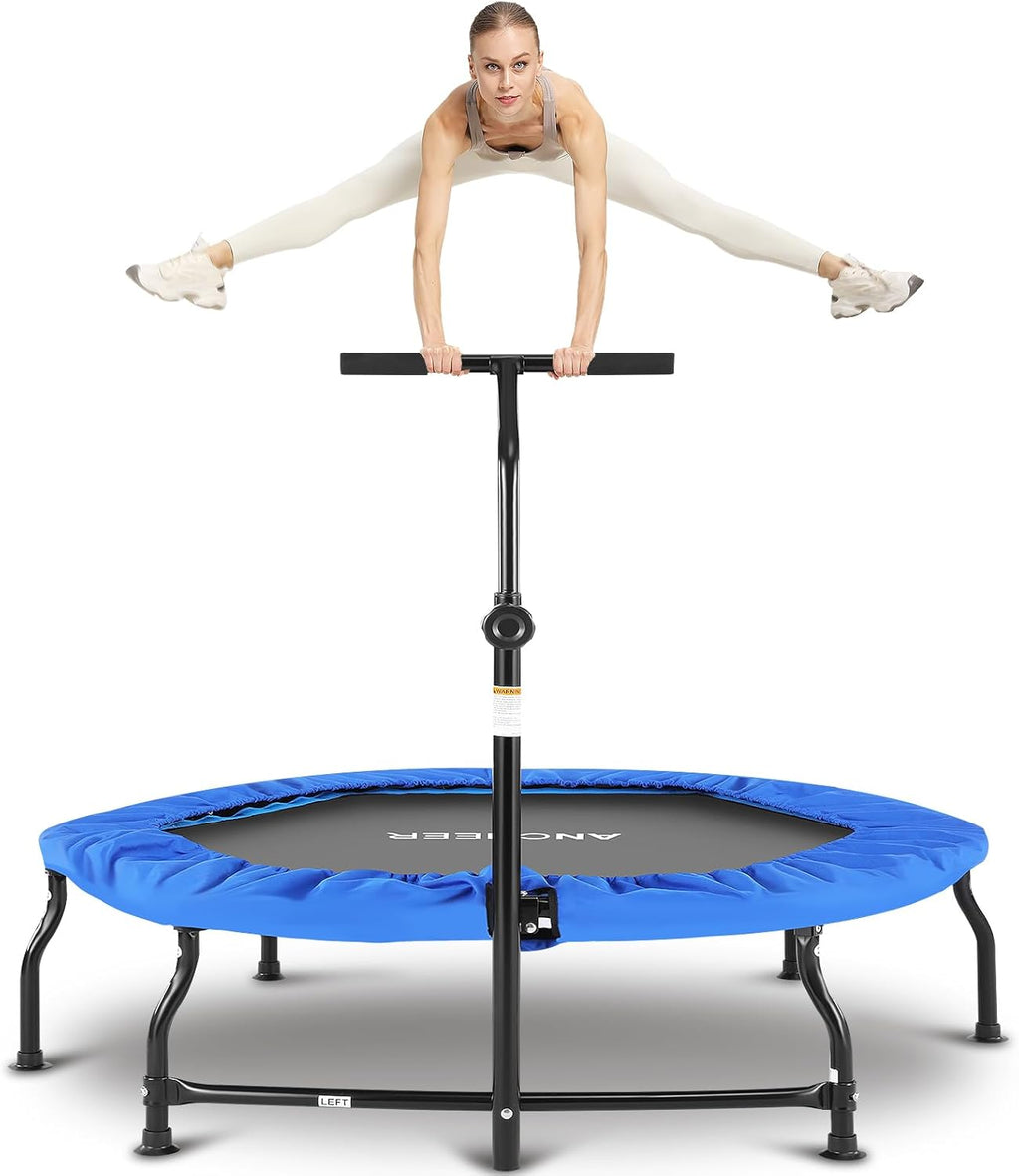 ANCHEER 40/50" Foldable Mini Trampoline Max Load 450/550lbs, Fitness Trampoline with Bungees, Adjustable Foam Handle, Indoor Exercise Trampoline for Adults Inoor/Garden Workout