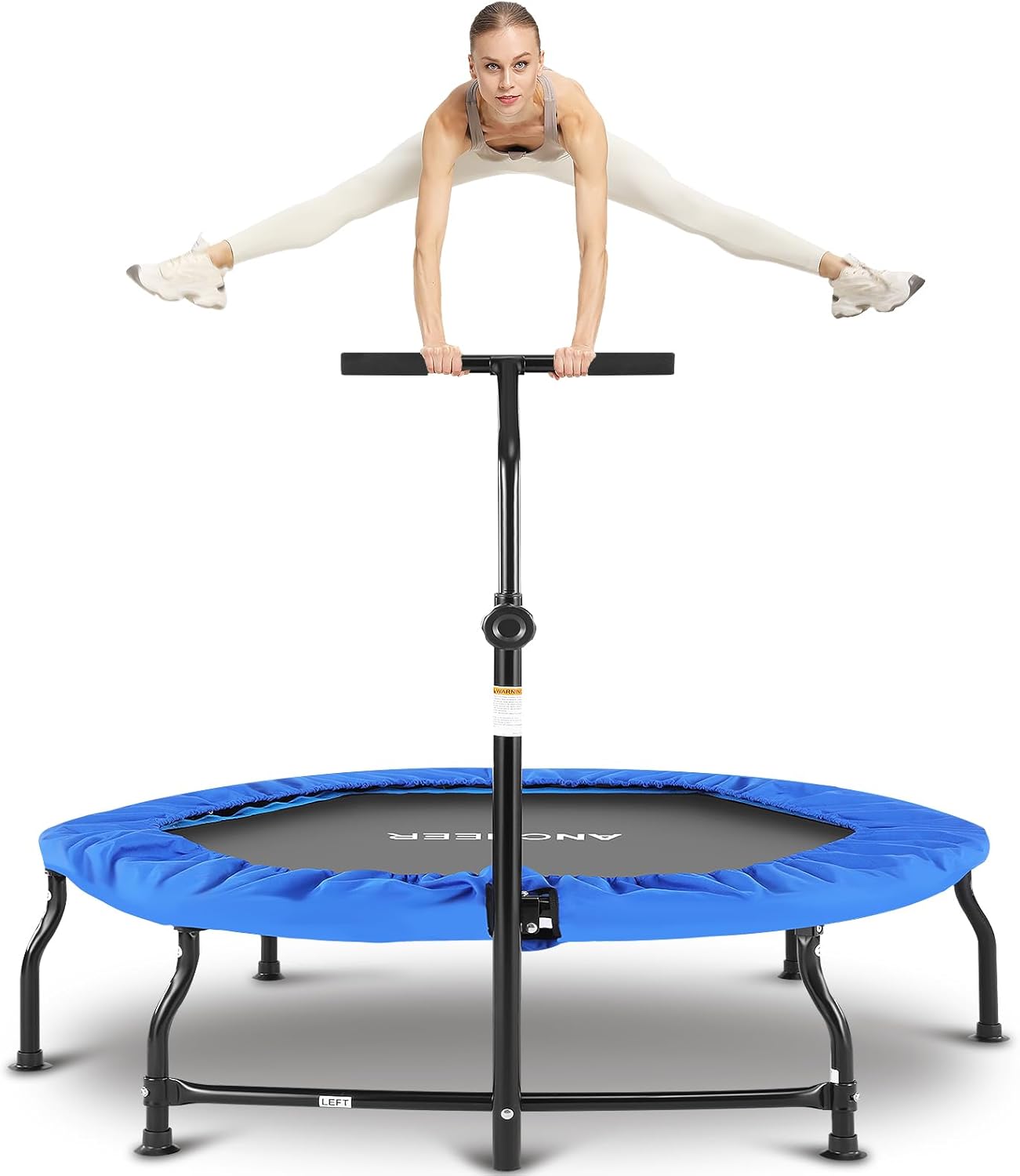 ANCHEER 40/50" Foldable Mini Trampoline Max Load 450/550lbs, Fitness Trampoline with Bungees, Adjustable Foam Handle, Indoor Exercise Trampoline for Adults Inoor/Garden Workout