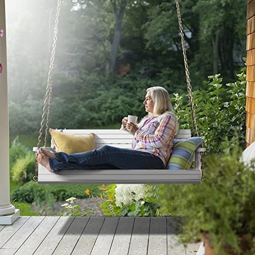 VINGLI Patio Wooden Porch Swing Chair with Hanging Chains, 5 FT, White W381253