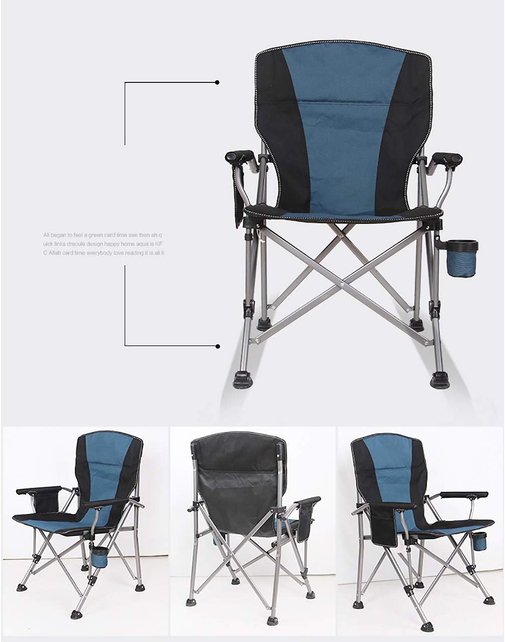ASDFGH Heavy Duty Oversized Mesh Camping Folding Chair with Cup Holder, Blue J25900