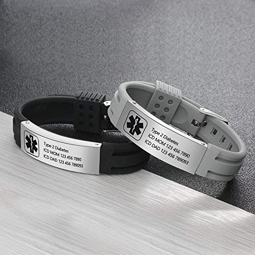 Personalized Silicone Medical Alert Bracelets for Men Women X3463