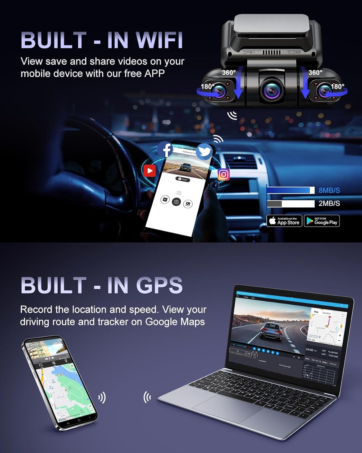 PRUVEEO Dash Cam 4 Channel Front Rear Inside Left Right, Built-in GPS WiFi, 128GB Card M4091