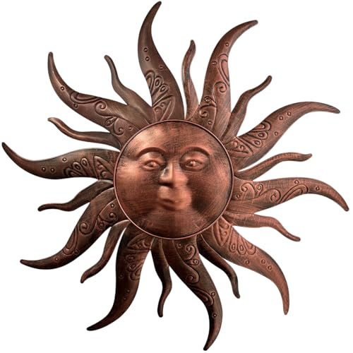EOORAU Metal Sun Wall Art Decor, 23.6inch Gold Metal Sun Face Garden Sculptures Statues Wall Art Decorations for Indoor and Outdoor, Room Garden Porch Fence Balcony Patio Decor
