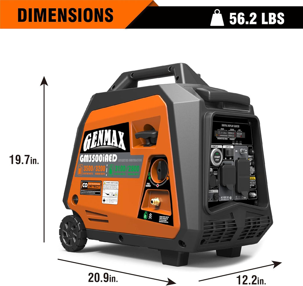 GENMAX Portable Inverter Generator 3500W Gas or Propane with Remote/Electric Start G56238