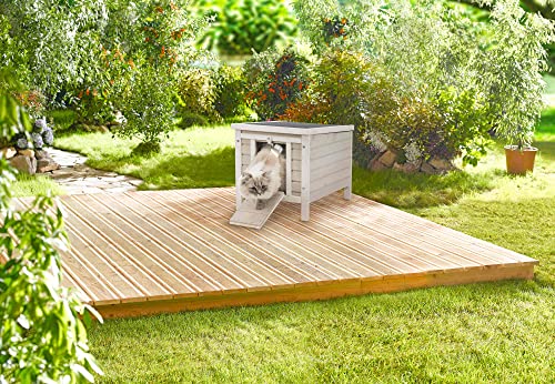 TRIXIE Outdoor Cat House Weatherproof Shelter with Raised Floor, Gray Fir Wood M6933