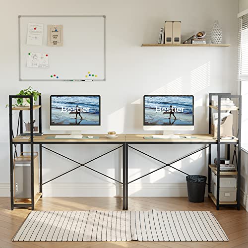 Bestier Computer Desk with Shelves - 47 Inch Home Office Desk with Bookshelf, Grained Black E5808