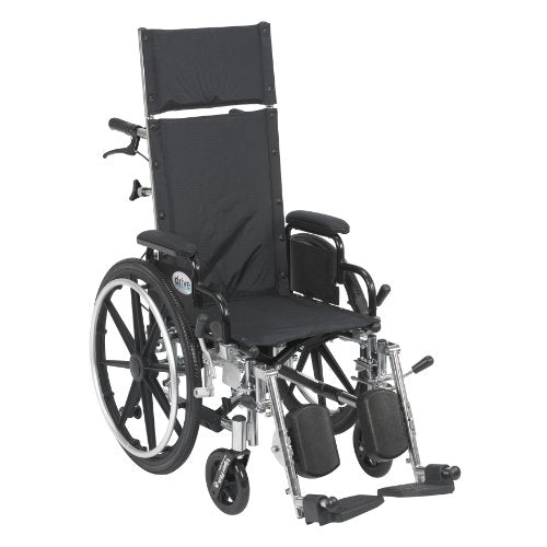Drive Medical Viper Plus Light Weight Reclining Wheelchair with Elevating Leg Rests and Flip Back Detachable Arms, 14'' Seat