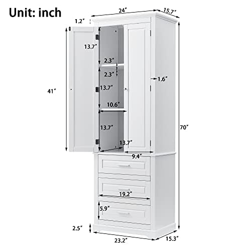 Tall Bathroom Storage Cabinet with 2 Doors and 3 Drawers, White S52783