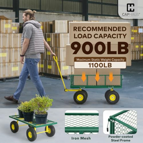 CAPHAUS Metal Black Garden Cart with 180° Adjustable Handle, 880 lbs Capacity T49731