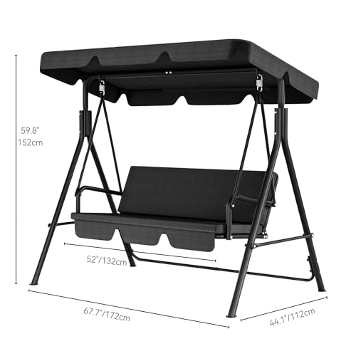 YITAHOME Outdoor Patio Swing Chair 3 Person with Adjustable Canopy, Black P266