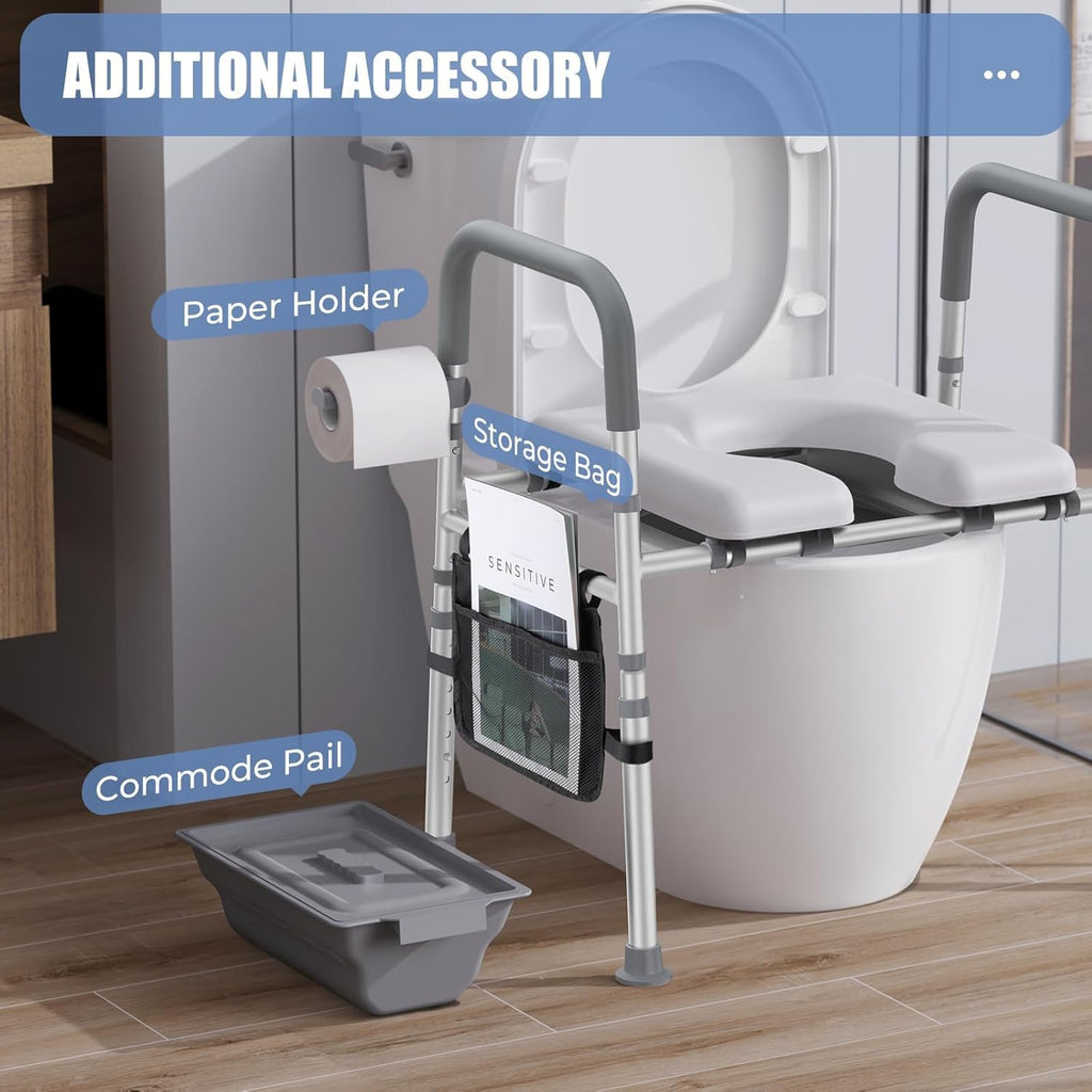 Raised Toilet Seat with Handles, Heavy Duty 400lb Adjustable Safety Frame I886