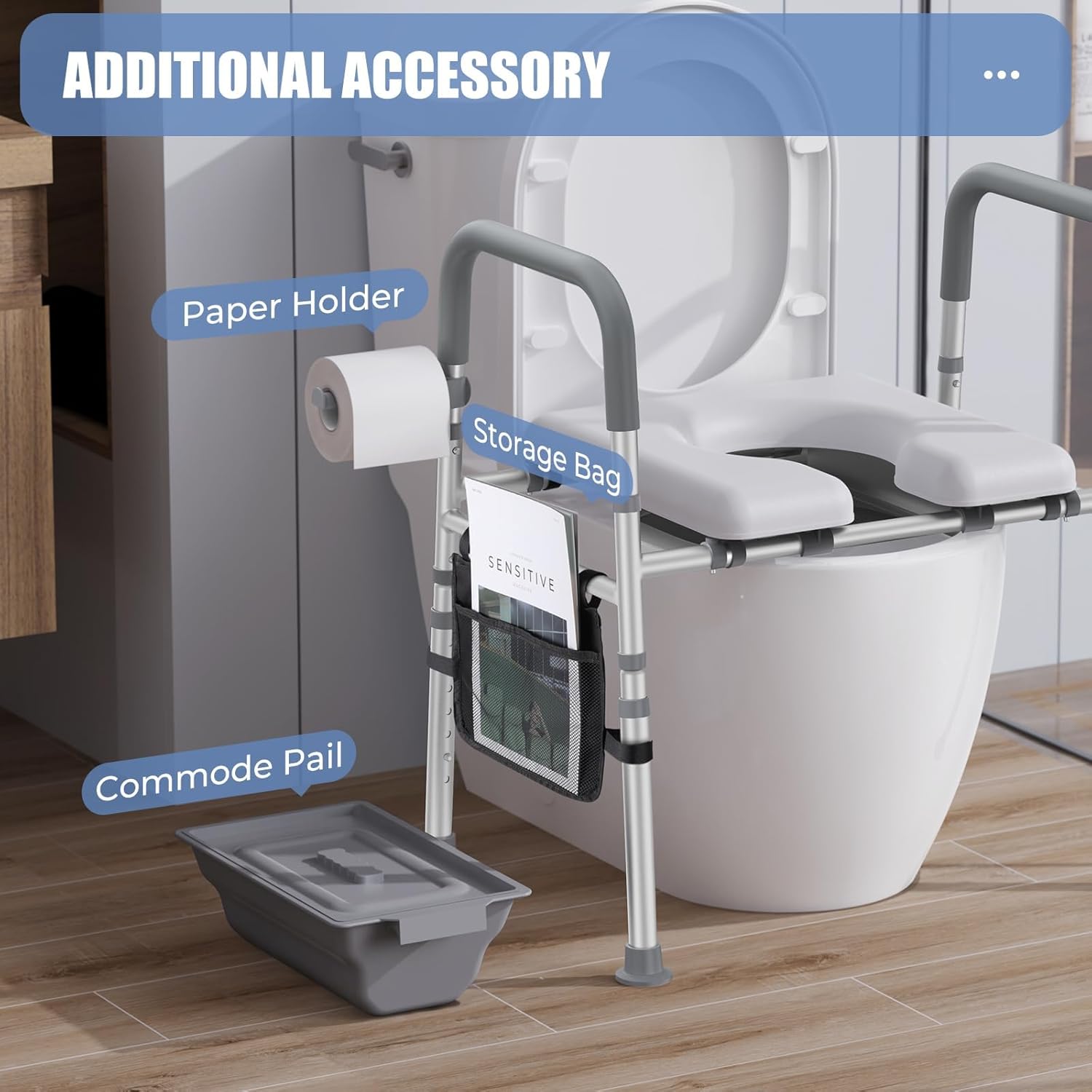Raised Toilet Seat with Handles, Heavy Duty 400lb Adjustable Safety Frame I886