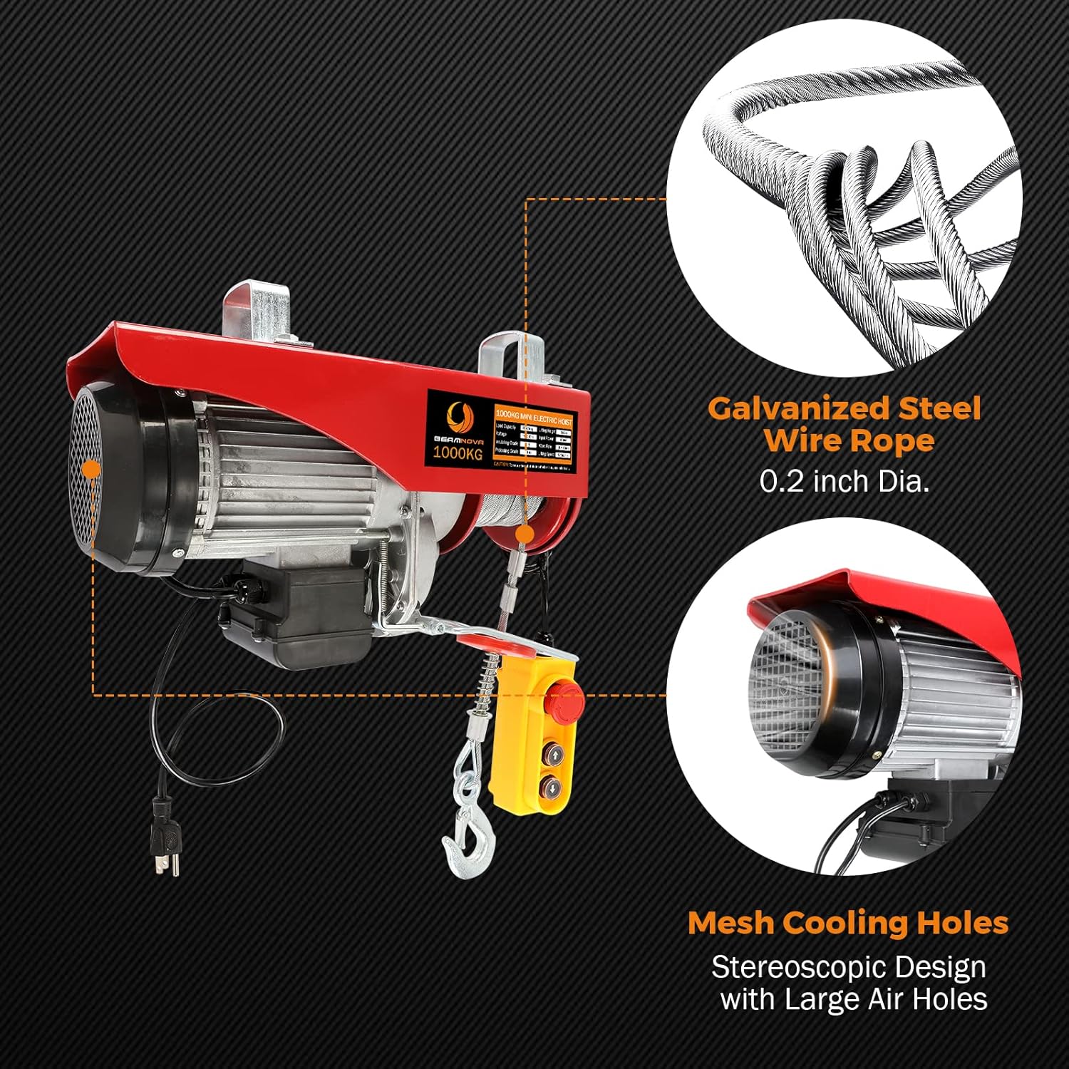 BEAMNOVA Electric Hoist Winch 2200lbs Overhead Engine Lift 110-120V with Remote Control K87324